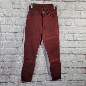 Abercrombie & Fitch Faded Burgundy Red Simone High Rise Raw Skinny Ankle Jeans